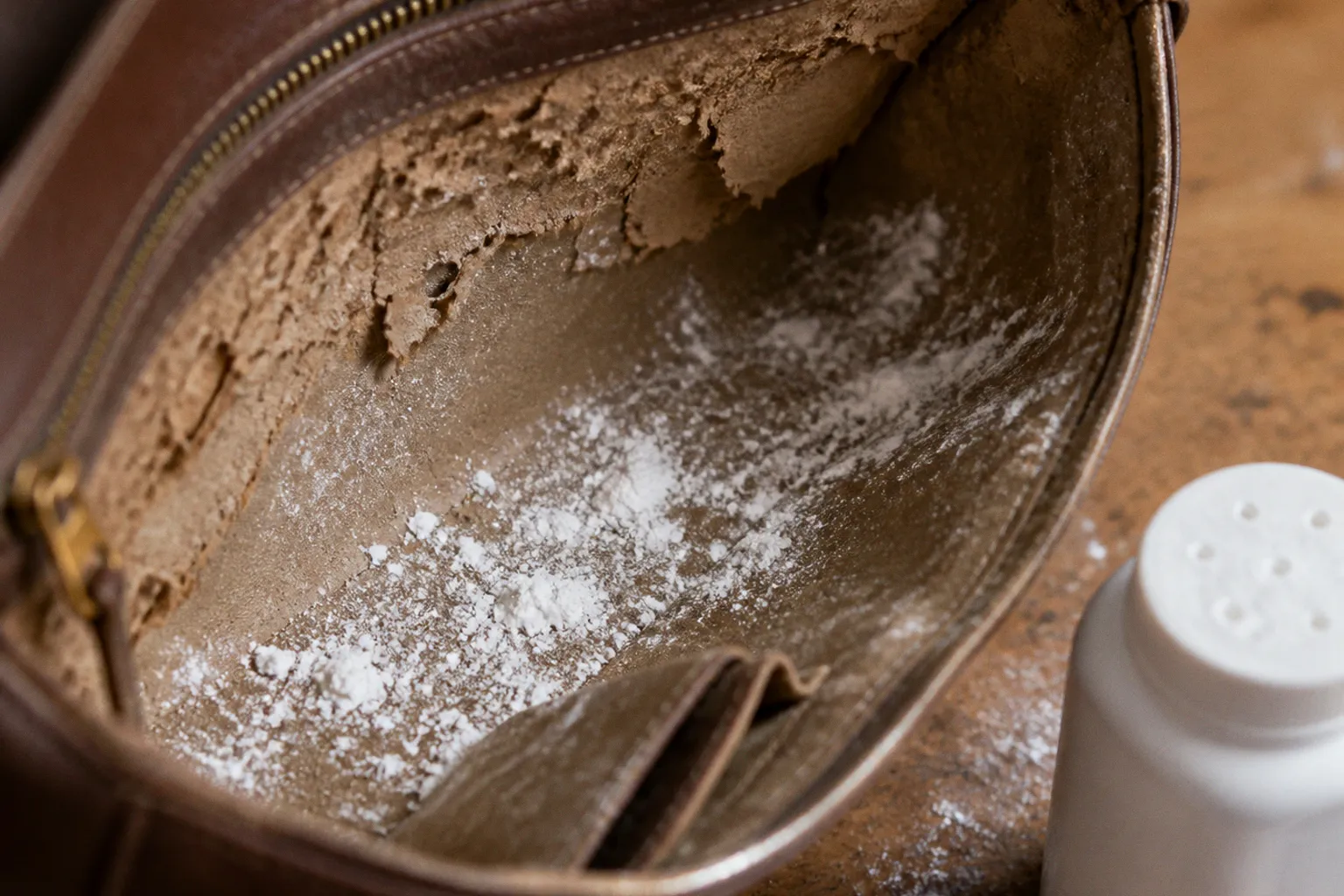 Doublure de sac vintage collante : l'astuce express au talc
