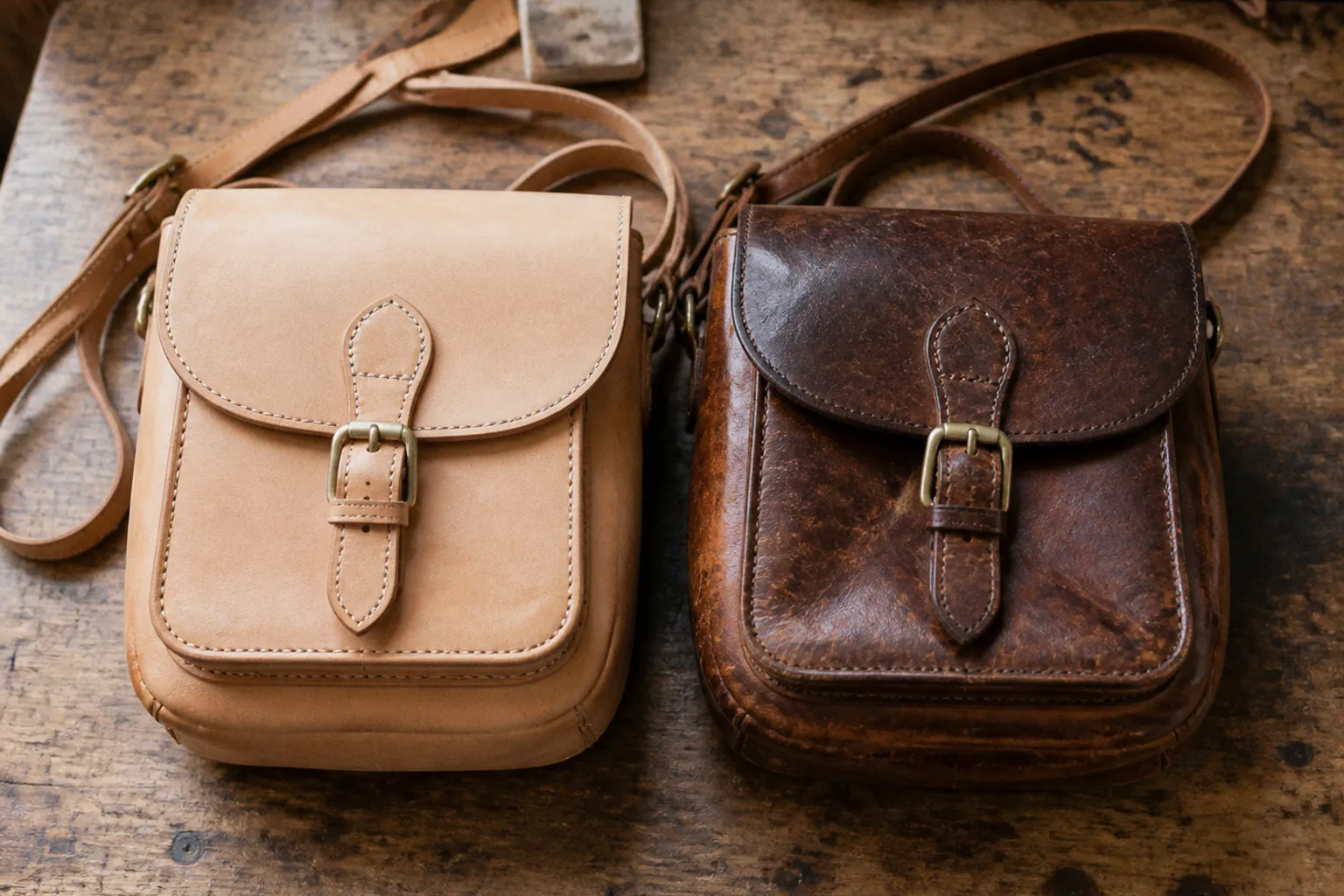 Patine du cuir : l'évolution d'un sac avant et après