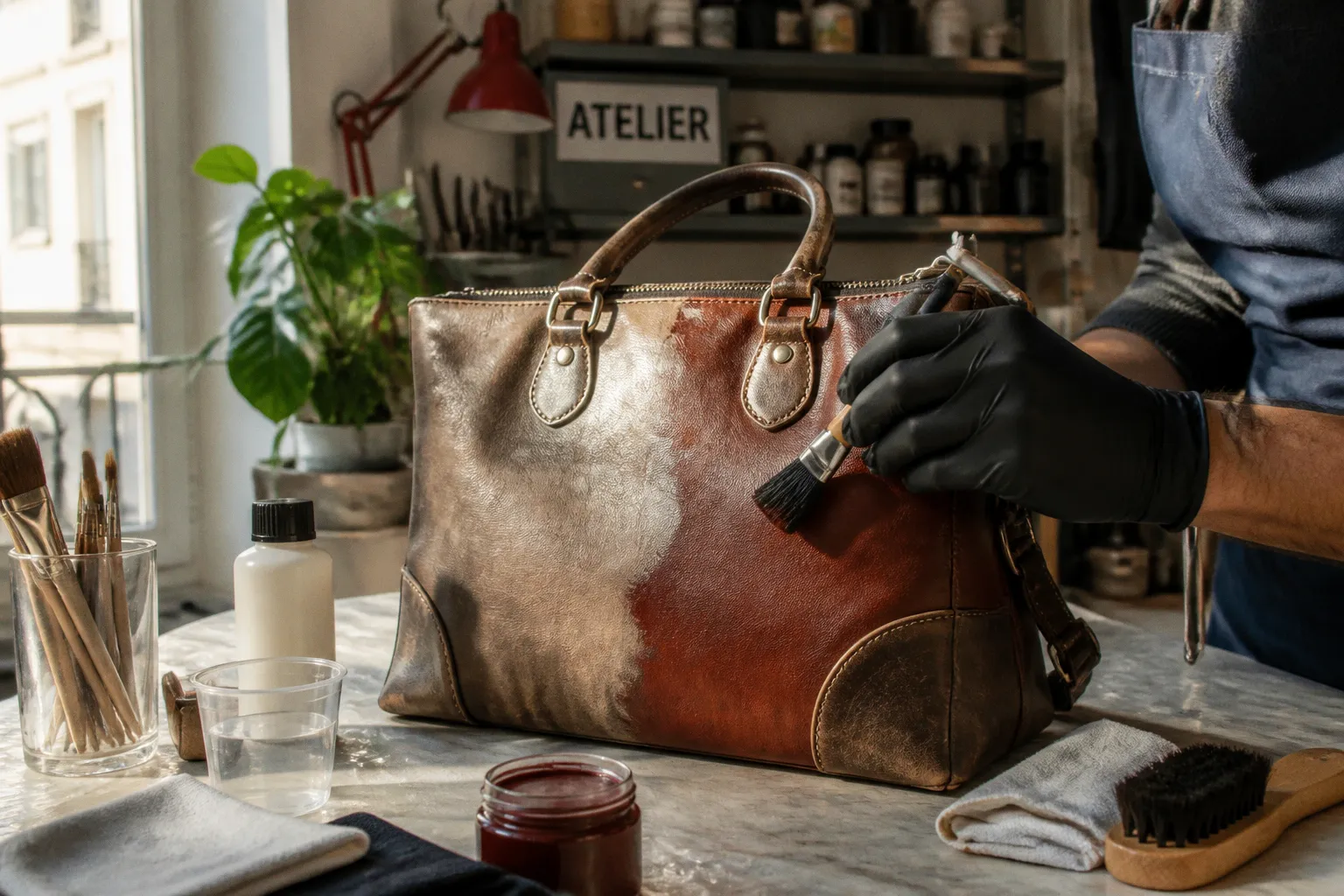 Sac en cuir vintage décoloré : les étapes de repigmentation